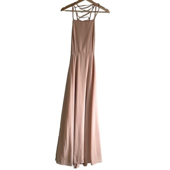 Lulus Bridesmaids Dress Women’s Size Small Maxi Open Back Lace up Blush Pink - Picture 1 of 6